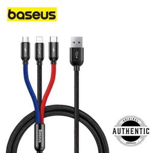 Baseus 3 In 1 Three Primary Colors Cable USB-A to Lightning Type-C Micro USB Data Cable For iPhone And Android Phones