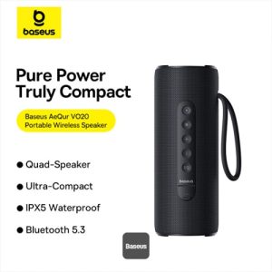 Baseus AeQur Series VO20 Bluetooth Speaker With Ambient RGB Light Loud Stereo Sound Deep Bass 15 Hours Long Battery Life Speaker