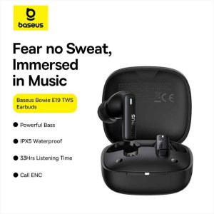 Baseus Bowie E19 Wireless Waterproof Bluetooth Earbuds With 2 ENC Mics IPX5 Earbuds Strong Bass Earphones Wireless Sports 33 Hours Music Time Earbuds